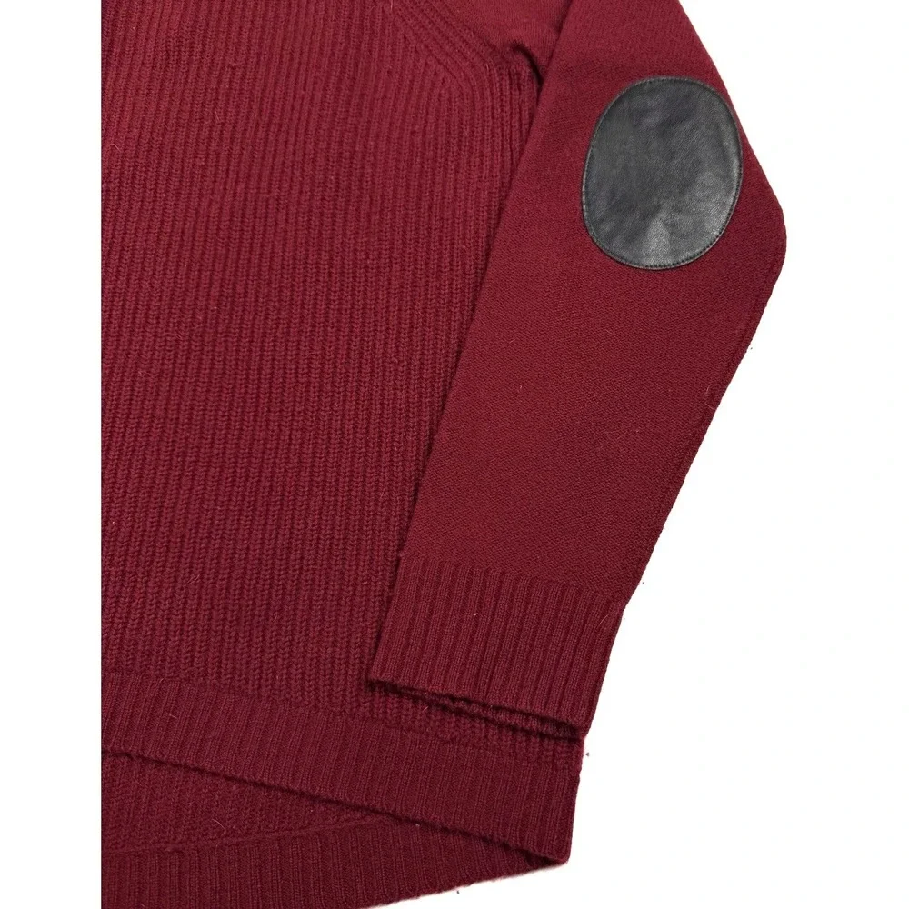 J. Crew 100% Wool Sweater Women's Size Large Leather Patches Relaxed Fit‎ Knit